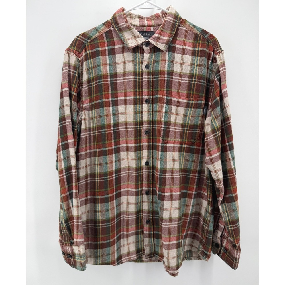 Eddie Bauer Flannel Shirt Red Green Plaid Cotton Gorpcore Cabin Soft Cozy Men L